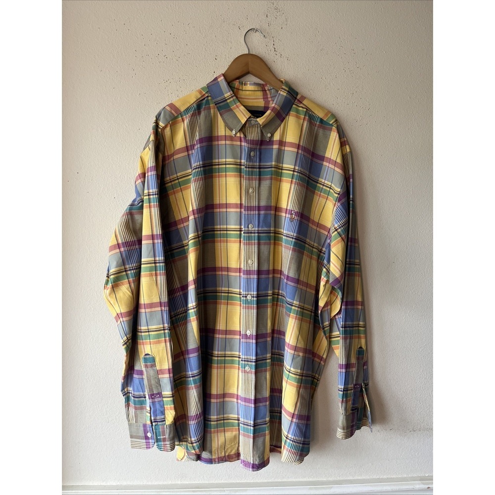 Ralph Lauren Shirt Mens 3XLT Tall  Blue Yellow Plaid Oxford Button Down shirt